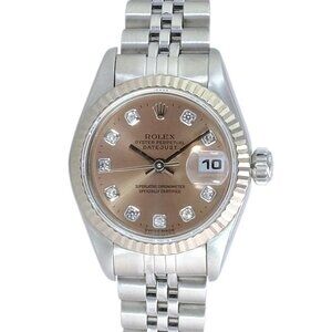 ROLEX DATEJUST SALMON DIAMOND DIAL 18KW FLUTED STEEL JUBILEE WATCH 26 MM 69174